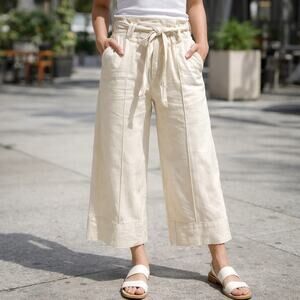 Revolve Joie Cream Linen High Waist Wide Leg Cropped Pants. Women’s Large